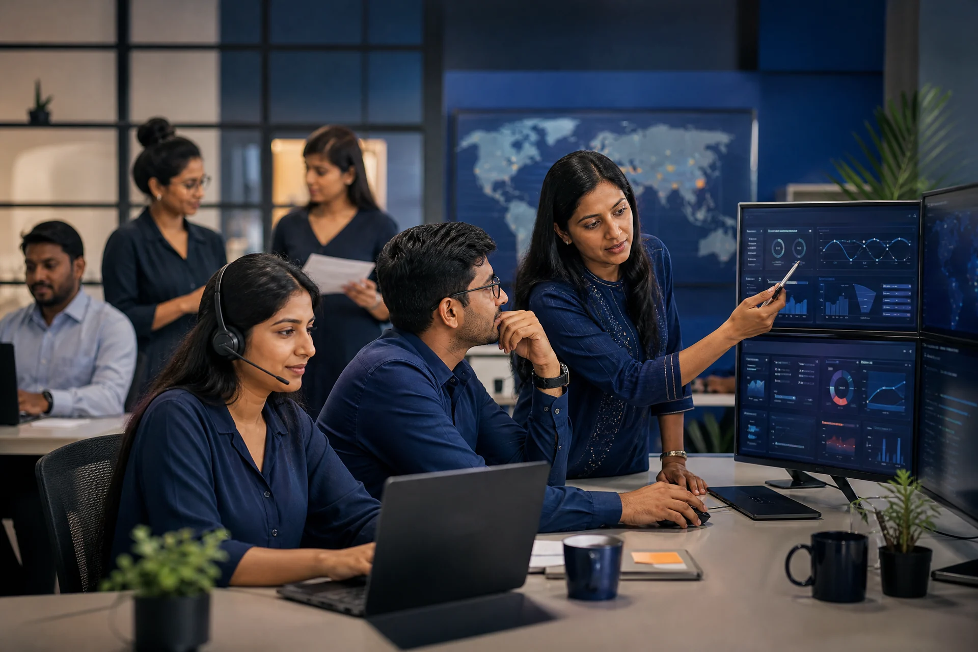 Indian coordination team reviewing international enquiries