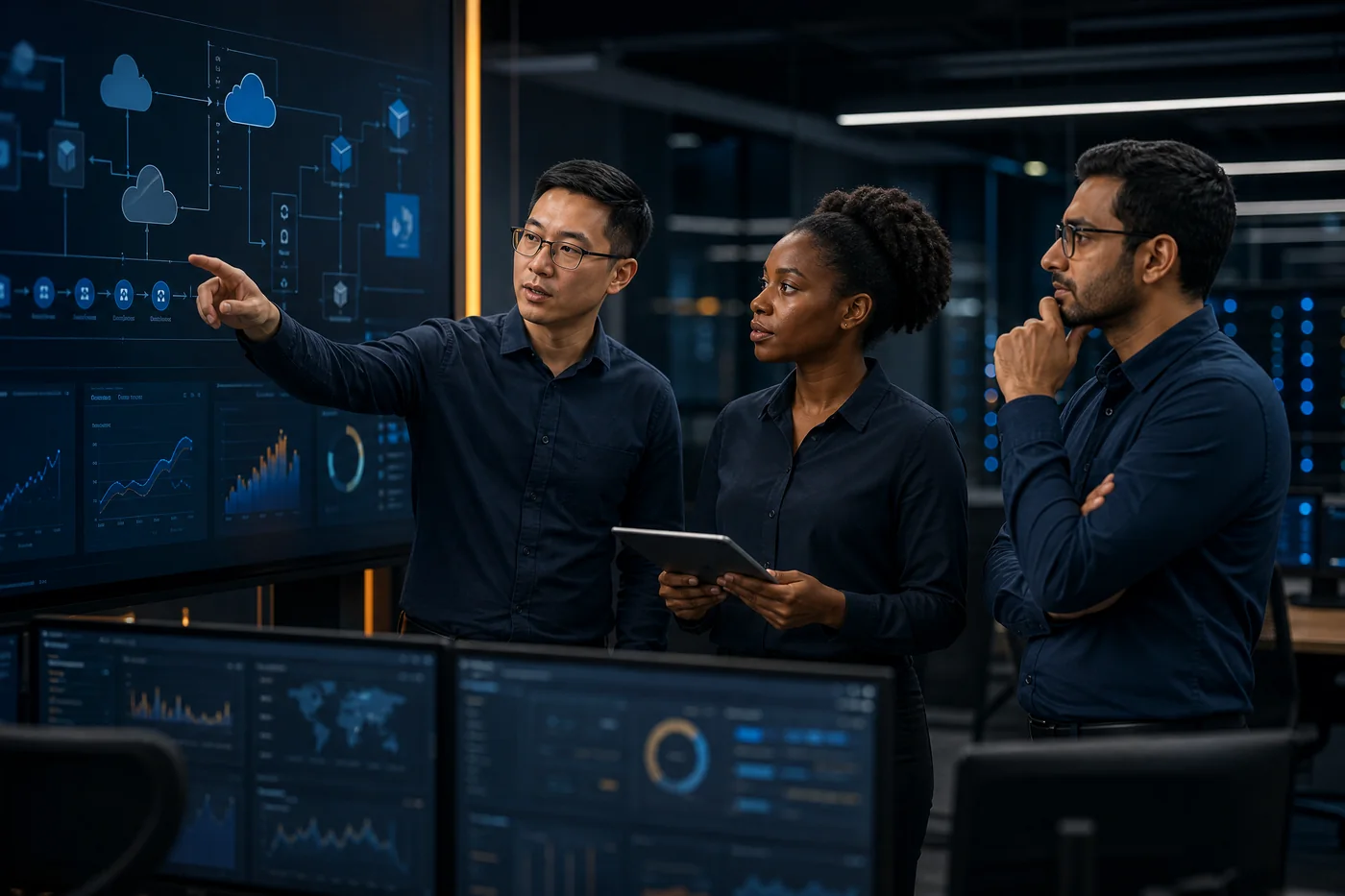 Cloud and DevOps engineering team reviewing resilient infrastructure