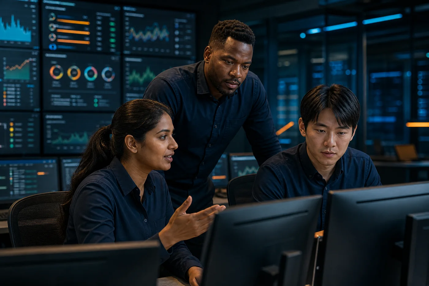 Managed IT support team coordinating business operations